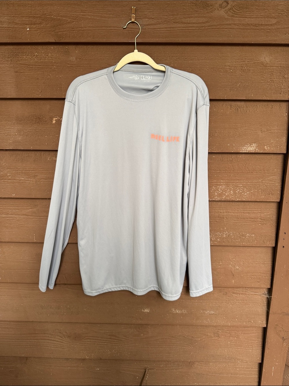 Reel Life Light Gray Long-Sleeve Performance Tee with Coral Logo size L